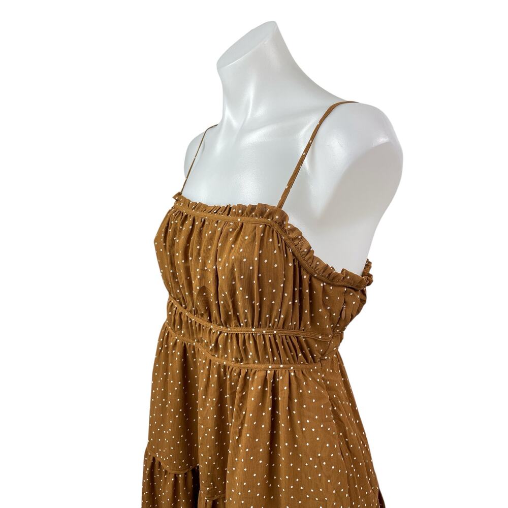 Madewell Sophia Tan Polka Dot Sleeveless Ruffle Cami Tiered Midi Dress Size 2 - Picture 2 of 6